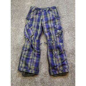 Burton Ski Pants Dryride Womens M Plaid Purple Yellow Fleece Lined